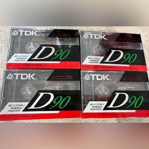 TDK Cassette Tapes D90 IEC1 Type 1 Lot of 4 Factory SEALED low noise high output